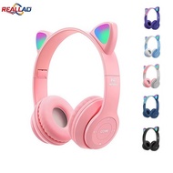 P47M Wireless Bluetooth Headset Gamer Cat LED Light Foldable Noise Cancelling Earbuds Wireless Headp