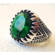 Cincin zamrud baharu Eropah dan Amerika cincin lelaki batu permata hijau perak Thai retro wanita