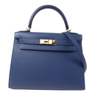 HERMES Epsom皮革Kelly 28金扣手挽肩背兩用袋Deep Bleu