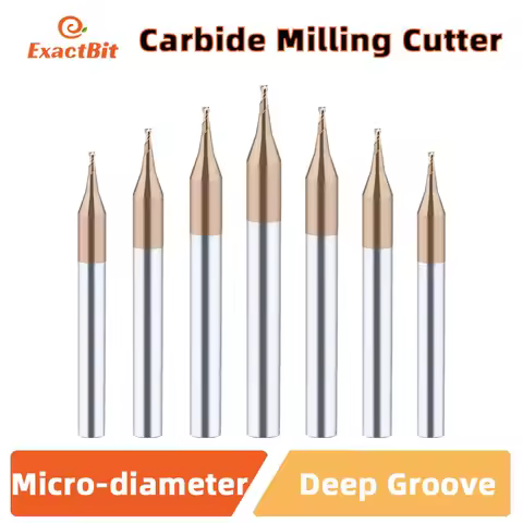 Micro Flat End Mill 2F Milling Cutter HRC 55 Mirco Carbide CNC Deep Long Neck Small Diameter 0.2-3.0