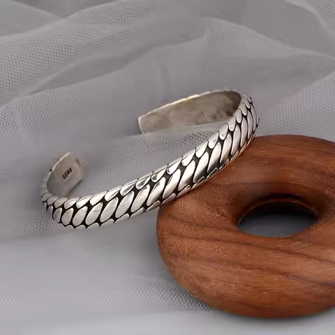 Indah Gelang Geometris Pola Oval Kepribadian Wanita Pria Gelang Terbuka Fashion Vintage Lebar Tangan