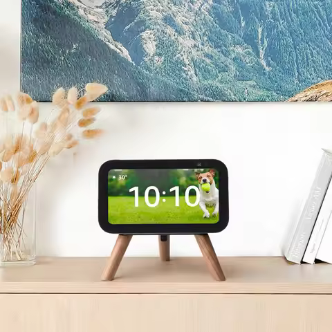 GGMM Real Wood Stand for Echo show 5th (3rd Gen) Wooden Holder Tripod with Metal Frame for Alexa Wel