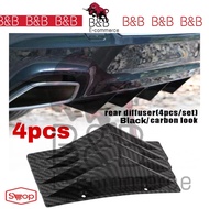 Universal Rear Bumper Chassis Spoiler Deflector Black/Carbon Abs Diffuser 4pcs