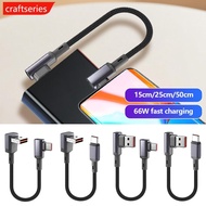 CRAFTSERIES 15cm/25cm/50cm 66W Short Elbow USB C Cable USB A To Type C Fast Charging Cable Power Ban