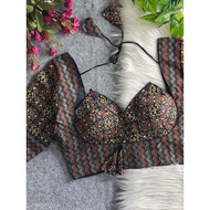 Readymade Saree Blouse Ajrakh Cotton Halter Neck Style Printed Cotton Blouse