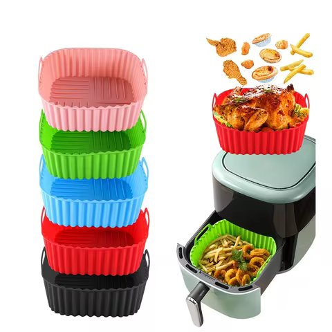 1pc Reusable Silicone Air Fryer Liners - 8 Inch Square for 4-7 Qt Air Fryers - Air Fryer and Microwa