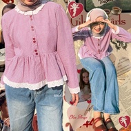 Himeka Vintage - Olea Blouse (Navy & Maroon) Vintage Coquette Blouse - Plaid Blouse