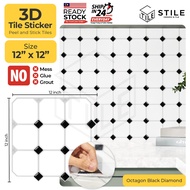 1PCS Octagon Black 3D Tiles Sticker Kitchen BathroomWall Tiles Sticker Self Adhesive Backsplash Clever Mosaic 12x12 inch