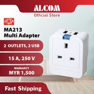 UMS Multi Adaptor MA213-USB with Surge Protection, 2 Multi-Plug Socket Outlet, USB Output & 3 Pin Pl