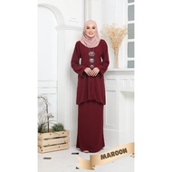 Baju Kurung Kebarung Maroon Ironless Saiz S-5XL Plain Loose (Plus Size) Ready Stock Raya Sale baju raya 2023