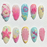 Summer Beach 3d Art Design False Nails Popular Modern Style Handmade Nail Patches For Women, G1h2