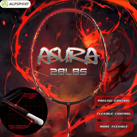 ALP Asura 6U MAX 38LBS G5 Black Badminton Racket Full Carbon Fiber Original Pro Offensive for Teens