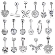 Stainless Steel Navel Ring with Zirconia Inlay – Geometric Euro‑American Fashion