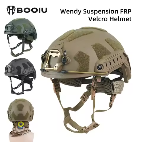 BOOIU Tactical Helmet FRP Velcro Ballistic Helmet High Cut Wendy Suspension With Double-Lineed Adjus