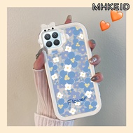 MHKEID Casing Ponsel untuk OPPO A93 2020 F17 Pro Reno 4F Reno 4 Lite Reno 4 5G Case biru modis bunga