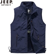 JEEP SPIRITSเสื้อกั๊กแขนกุดชายฤดูร้อนBreathable Multi-Pocketเสื้อกั๊กชายเสื้อตกปลากลางแจ้งเสื้อกั๊กถ