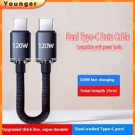 Dual Type-C Interface Fast Charging Data Cable, Braided Wire Body Short Charging Cable 25cm Suitable