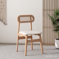 ‍🚢Real Rattan Leisure Solid Wood Chair Nordic Rattan Dining Chair Home Balcony Rattan Chair Natural Chandigar Chair Net