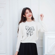 08-327 เสื้อจ้้มเปอร์ แขนยาวลุคหวานๆดีไซน์น่ารัก Ribbon White Winter Sweater - Morningkiss Shop