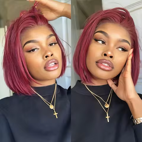 18 Inch 99j Burgundy Bob Wig Human Hair 13x4 Lace Front Wigs Human Hair Straight Red Bob Wig Human H