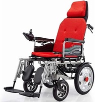 Cushion Foldable Electric Wheelchairs With Head Rest Portable Power Wheel Chair Mobility Scooter Pedal Adjustable (Color : Red, Size : 12A)