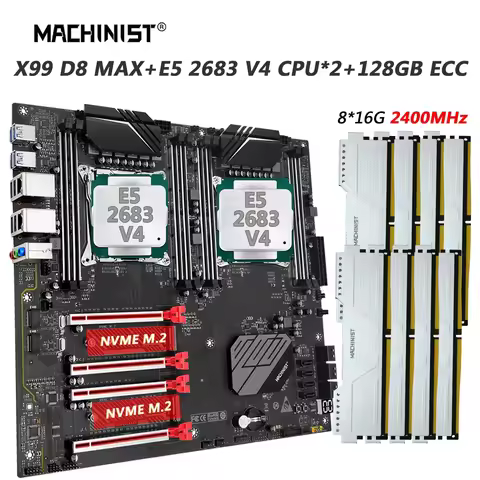 MACHINIST D8 MAX X99 Dual CPU Motherboard X99 Combo LGA2011-3 Xeon Kit E5 2683 V4 CPU DDR4 RAM 128GB