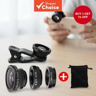 3in1 Fisheye Wide Angle Macro Lens for iPhone Xiaomi Redmi 3IN1 Zoom Fish Eye Lens for Smartphone wi