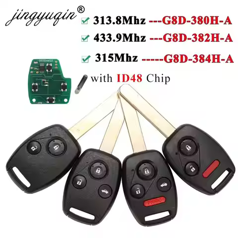 jingyuqin G8D-380H-A /382H /384H 313.8/315/433MHz ID48 Remote Key for Honda Accord CRV HRV Fit City 
