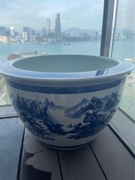 大青花瓷花盆魚缸風水缸 風生水起 big fung shui porcelain bowl pot