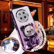 【 Shockproof 】Case For Honor X9C phone case 3D bear holder glitter paper new bracelet softcase SZ09