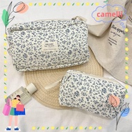 CAMELLI Cosmetics Bag, Handheld Begonia Flower/Rose Makeup Bag, Large Capacity Floral Print Handbag 