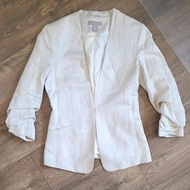 H&M Light Beige Tailored Linen Blazer Ruched Sleeve Size S M Theory Club Monaco Reiss Style 亞麻 西裝外套 
