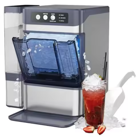 Countertop Nugget Ice Maker 40Lbs/24H with Side Tank Pellet Ice Maker Self-Cleaning Soft Chewable Pe