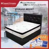 A77 Bed Frame | Frame + 10" Mattress Bundle Package | Single/Super Single/Queen/King Storage Bed | Divan Bed