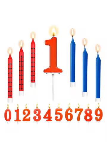 7Pcs Spider Birthday Candles Set,Red Blue Cake Numeral Candles,Number 0-9 Glitter Cake Topper Decora