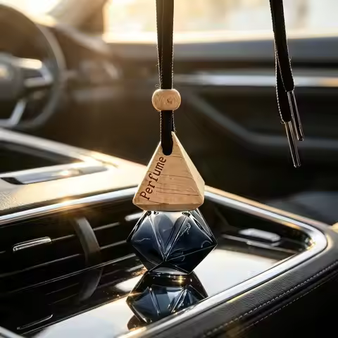 1pcs 8ml Triangle Cover Black Rope Gradient Black Rhombus Glass Bottle Empty Car Essential Oil Diffu
