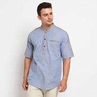 ASLAN NAVY |MNM x CW| Men's Koko Shirt Short Sleeve Muslim Kurta Shirt - Navy, L