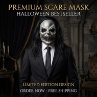 Scary Boogeyman Latex Mask with Long Black Hair - Creepy Heavy Metal Rocker Style with Stitched Mout