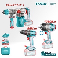 Total Cordless Limited 3pcs Combo Set with Hammer Drill (28mm) + Impact Drill (96nm) + Impact Wrench