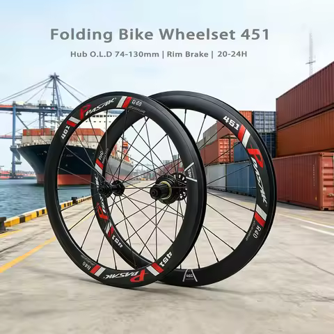 Pasak Folding Bike Wheelset 20 Inch 451 20x1-1/8 - 3/8 Tires 20-24h Rim Brake Hub O.L.D 74-130mm Pre