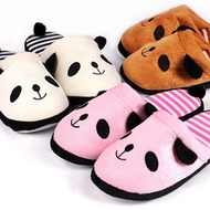 WELV-Cute Plush Anti -Slip Striped Women Winter Panda Warm EUR 37-41 Indoor Shoesready stock