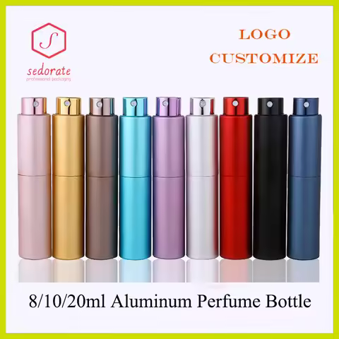 5/10/20/50pcs 8ml 10ml 20ml Aluminum Perfume Spray Bottle Rotate Glass Atomiser Perfume Spray Travel
