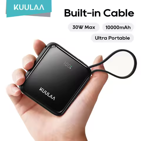 KUULAA 35W Mini Power Bank 10000mAh Built-In USB-C Cable Pocket-Sized Smaller Fast Charging Portable
