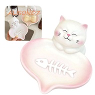 ALISONDZ Soap Holder, With Drainage Cat-shaped Cat Soap Dish, Cute Cat Adorable Non-Slip Base Pastel