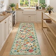 DUKINO Runner Rug, 2x7 Boho Kitchen Rug for Hallways with Low Pile Design, Washable Non Slip Backing