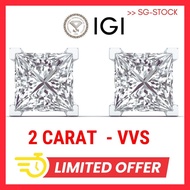 IGI 2 CT LAB GROWN DIAMOND STUD EARRINGS IN 18K WHITE GOLD ( 1CT EACH)