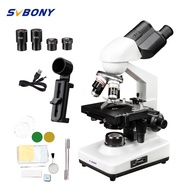 SVBONY SM201 กล้องส่องทางไกลกล้องจุลทรรศน์ห้องปฏิบัติการ 40X-2500Xแหล่งจ่ายไฟสองชั้นพร้อมที่วางโทรศั