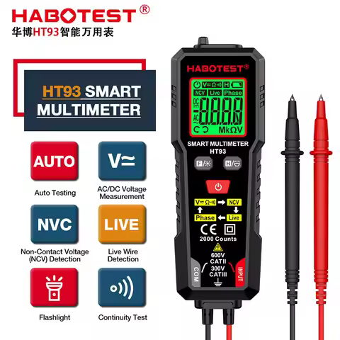 HABOTEST HT93 Digital Multimeter Auto-ranging True RMS AC DC Voltage Current Tester with Phase Seque