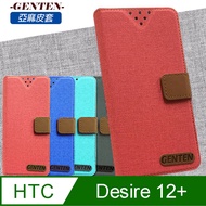 亞麻系列 HTC Desire 12+/12 plus 插卡立架磁力手機皮套(藍色)
