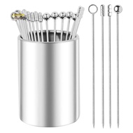 4.3inch Metal Cocktail Picks 20Pack+Holder Kit,304 Stainless Steel Cocktail Toothpicks, Reusable Coc